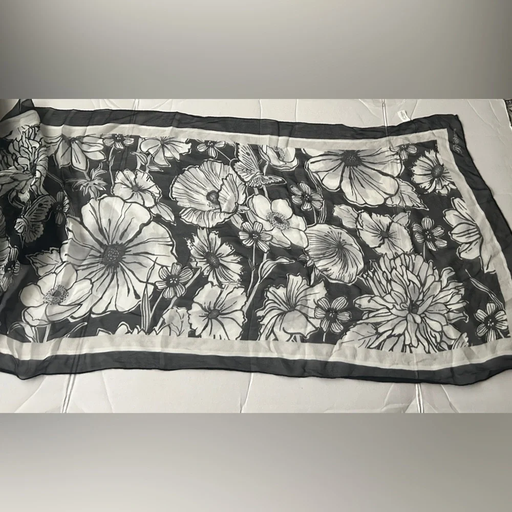 Brighton Women’s 100% Silk Scarf - Black & White Floral